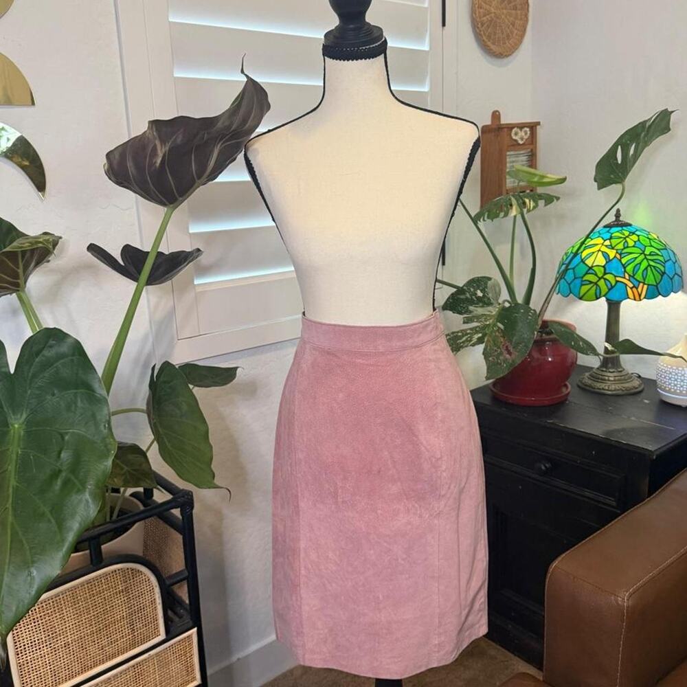 Vintage Deadstock Pink Suede Leather Pencil Skirt Deadstock NWT Size 12